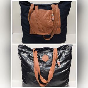 MOCAH Design Reversible Denim And Leather Boho Hippie Tote Bag